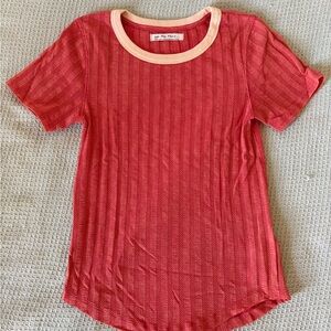 We The Free Red and Cream Short Sleeve Tee